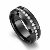 Blackout Crown 8mm Black Tungsten Wedding Band with White CZ Stones