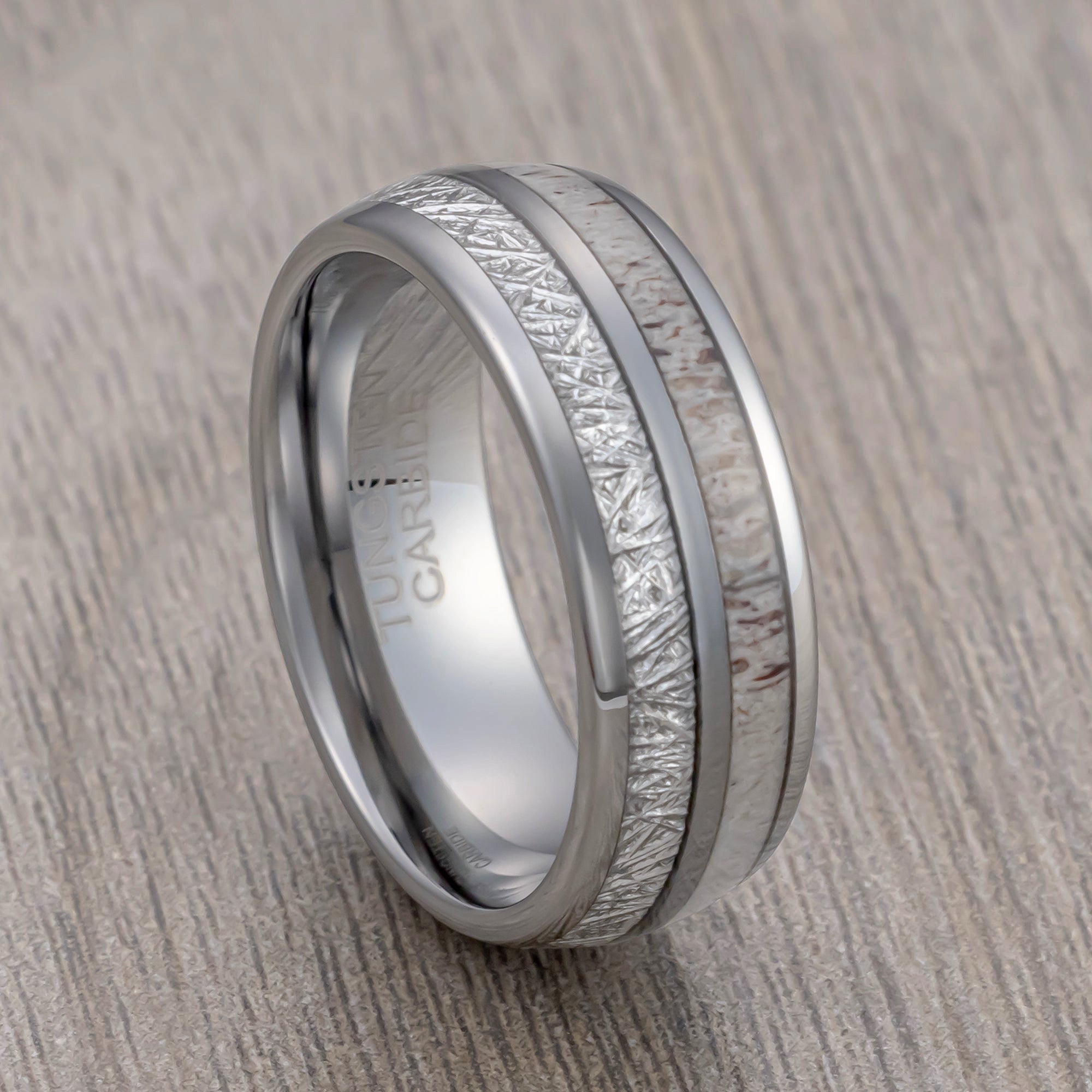 8mm - Tungsten Wedding Band, Antler Meteorite Inlay, Man & Women, Tungsten Ring