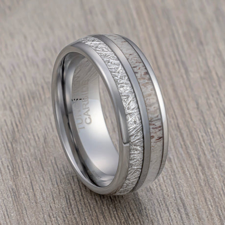 8mm - Tungsten Wedding Band, Antler Meteorite Inlay, Man & Women, Tungsten Ring