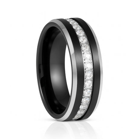 8MM - TUNGSTEN WEDDING BAND Polished Edges CUBIC ZIRCON BEVELED EDGE