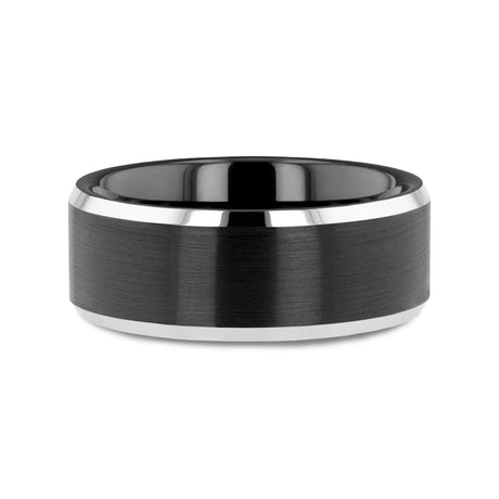 ASTON Black Brushed Center Tungsten Ring with Polished Beveled Edges - 4mm - 10mm