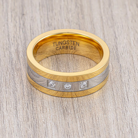 8mm - Tungsten Rings for Men Gold Silver, Diamond Wedding Bands, 3 CZ diamonds