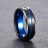 8mm - Black Blue Tungsten Carbide Ring Center Groove Beveled Edges Wedding Band