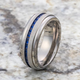 8mm - Mens Titanium Wedding Band With Blue Sapphire Titanium Ring
