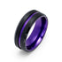 8mm - Black & Purple Tungsten Ring Matte Finish Beveled Edges Wedding Band Purple Inlay