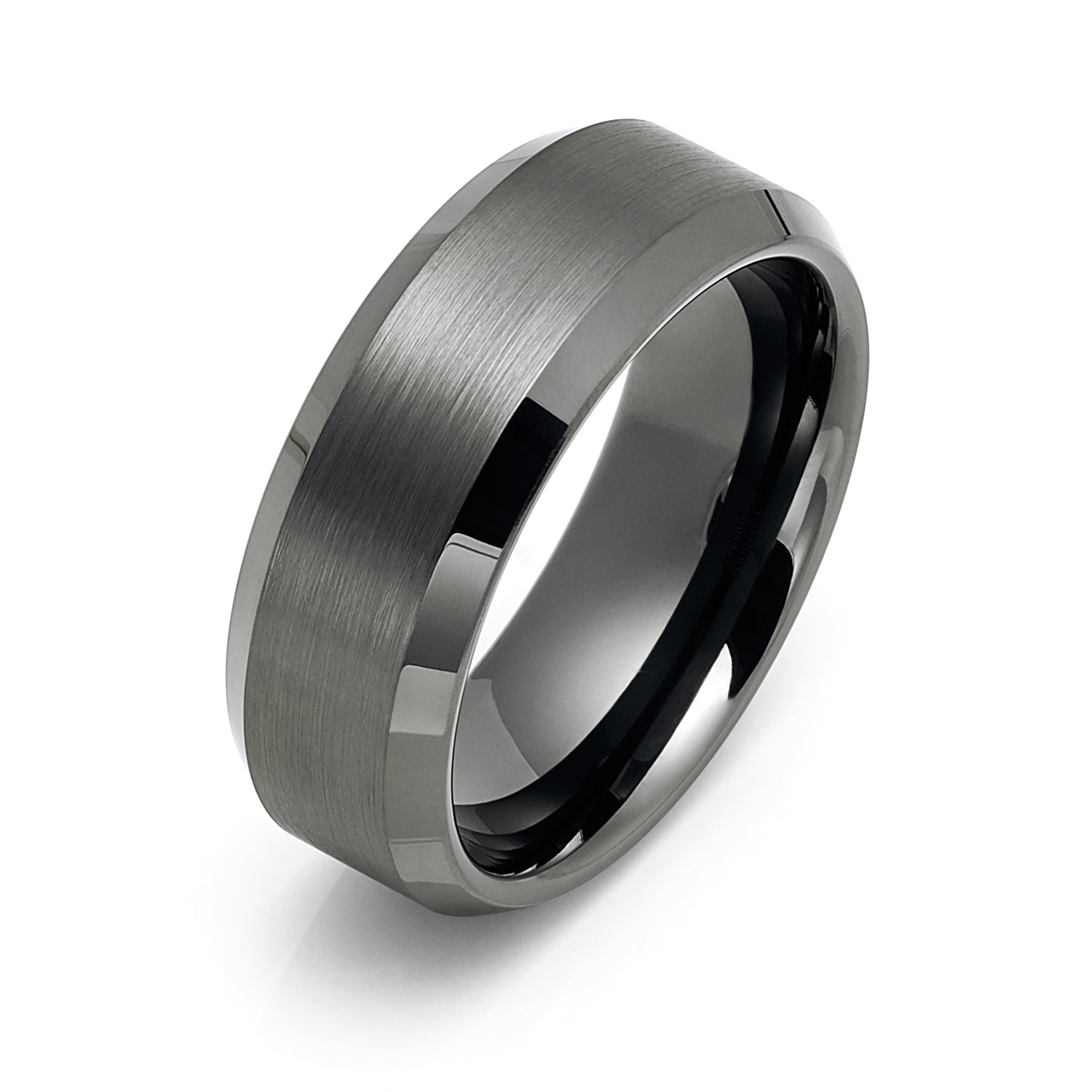 8mm GunMetal Tungsten Carbide Wedding Band with Beveled Edges