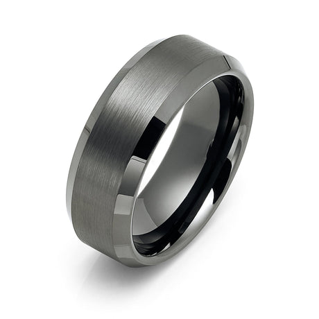 8mm GunMetal Tungsten Carbide Wedding Band with Beveled Edges