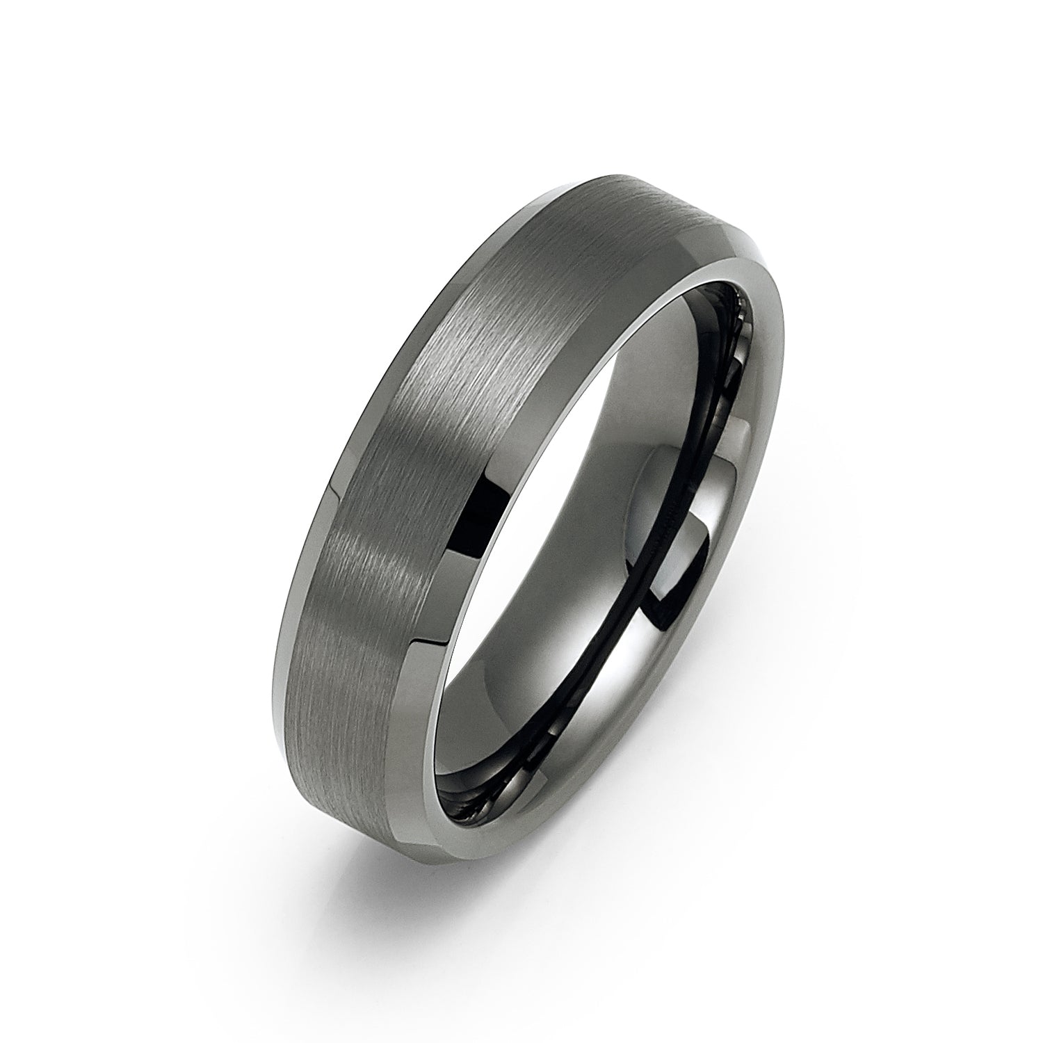 6mm Gun Metal Tungsten Carbide Wedding Band with Beveled Edges