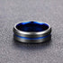 8mm - Black Blue Tungsten Carbide Ring Center Groove Beveled Edges Wedding Band