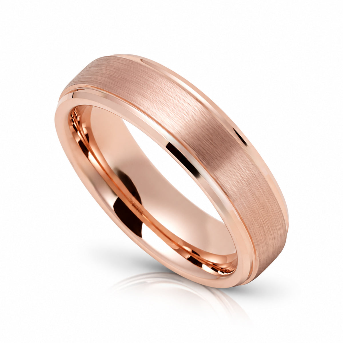 Rose Gold Tungsten Wedding Band Women, Brushed finish Stepped Edges, 4mm-8mm