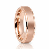 Rose Gold Tungsten Wedding Band Women, Brushed finish Stepped Edges, 4mm-8mm