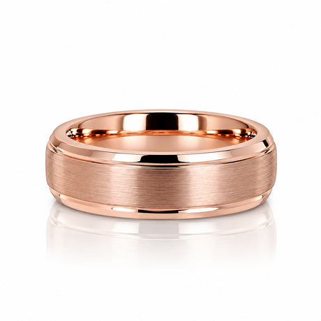 Rose Gold Tungsten Wedding Band Women, Brushed finish Stepped Edges, 4mm-8mm