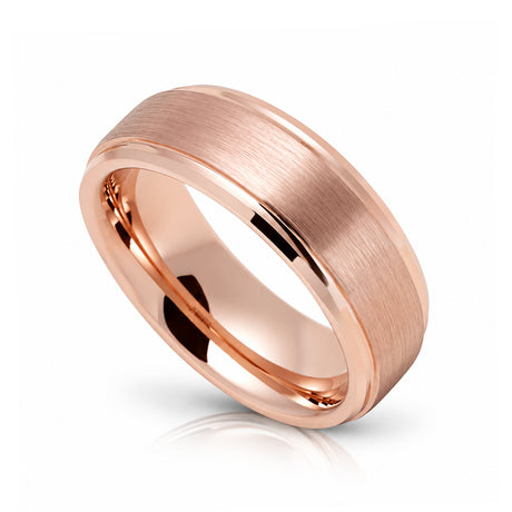 Rose Gold Tungsten Wedding Band Women, Brushed finish Stepped Edges, 4mm-8mm