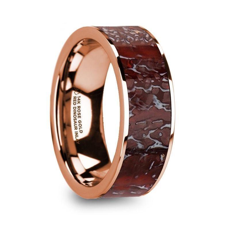 RAPTOR 14K Rose Gold with Red Dinosaur Bone Inlay