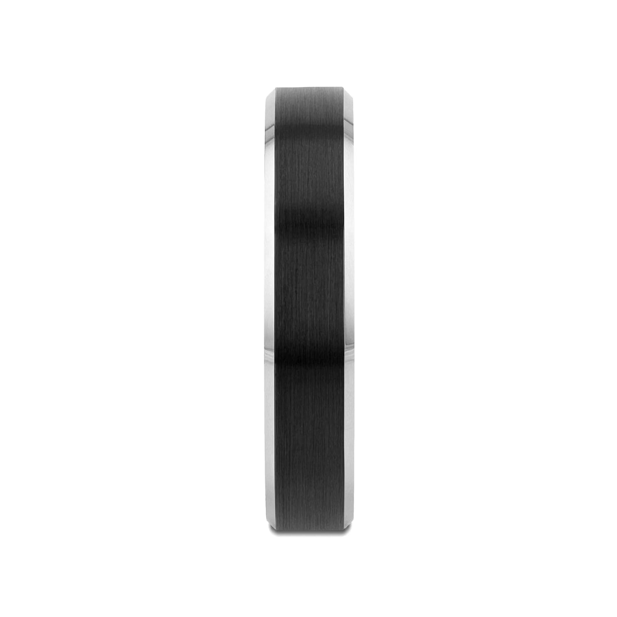 ASTON Black Brushed Center Tungsten Ring with Polished Beveled Edges - 4mm - 10mm