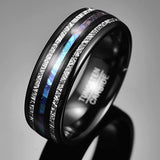 8mm - Mens Domed Tungsten Meteorite Ring, W/ Abalone Shell Inlay