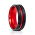 8mm - Black & Red Brush Matte Finish Tungsten Carbide Ring Beveled Edge Red Inlay Wedding Band