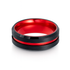 8mm - Black & Red Brush Matte Finish Tungsten Carbide Ring Beveled Edge Red Inlay Wedding Band
