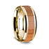 14K Yellow Gold Polished Beveled Edges W/ Sapele Wood Inlay - 8mm