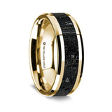 14K Yellow Gold Polished Beveled Edges W/ Lava Inlay - 8mm