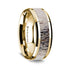 14K Yellow Gold Polished Beveled Edges W/ Ombre Deer Antler Inlay - 8mm