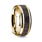 14K Yellow Gold Polished Beveled Edges W/ Dark Deer Antler Inlay - 8mm