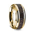 14K Yellow Gold Polished Beveled Edges W/ Dark Deer Antler Inlay - 8mm