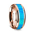 14K Rose Gold Polished Beveled Edges W/ Blue Opal Inlay - 8mm