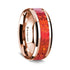 14k Rose Gold Polished Beveled Edges W/ Red Opal Inlay - 8 mm