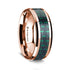 14k Rose Gold Beveled Edges W/ Black and Green Carbon Fiber Inlay - 8mm