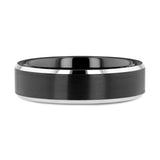 ASTON Black Brushed Center Tungsten Ring with Polished Beveled Edges - 4mm - 10mm