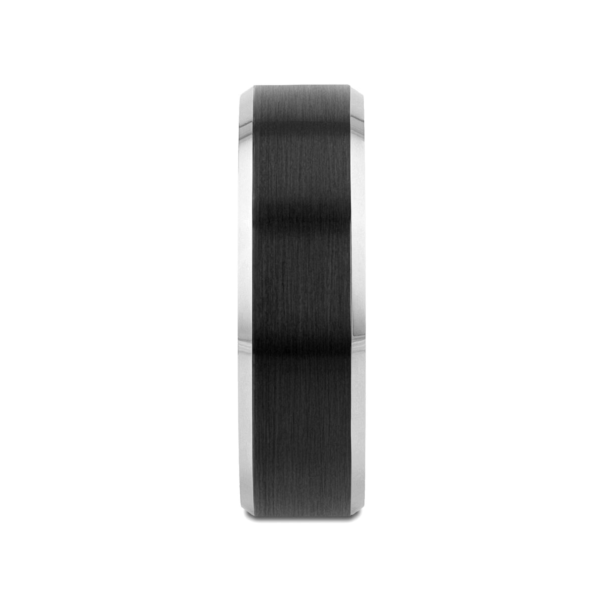 ASTON Black Brushed Center Tungsten Ring with Polished Beveled Edges - 4mm - 8mm