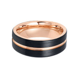 8mm Black & Rose Gold Tungsten Carbide Wedding Ring with Rose Gold Groove