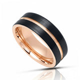 6mm Black & Rose Gold Tungsten Carbide Wedding Ring with Rose Gold Groove