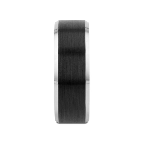ASTON Black Brushed Center Tungsten Ring with Polished Beveled Edges - 10mm