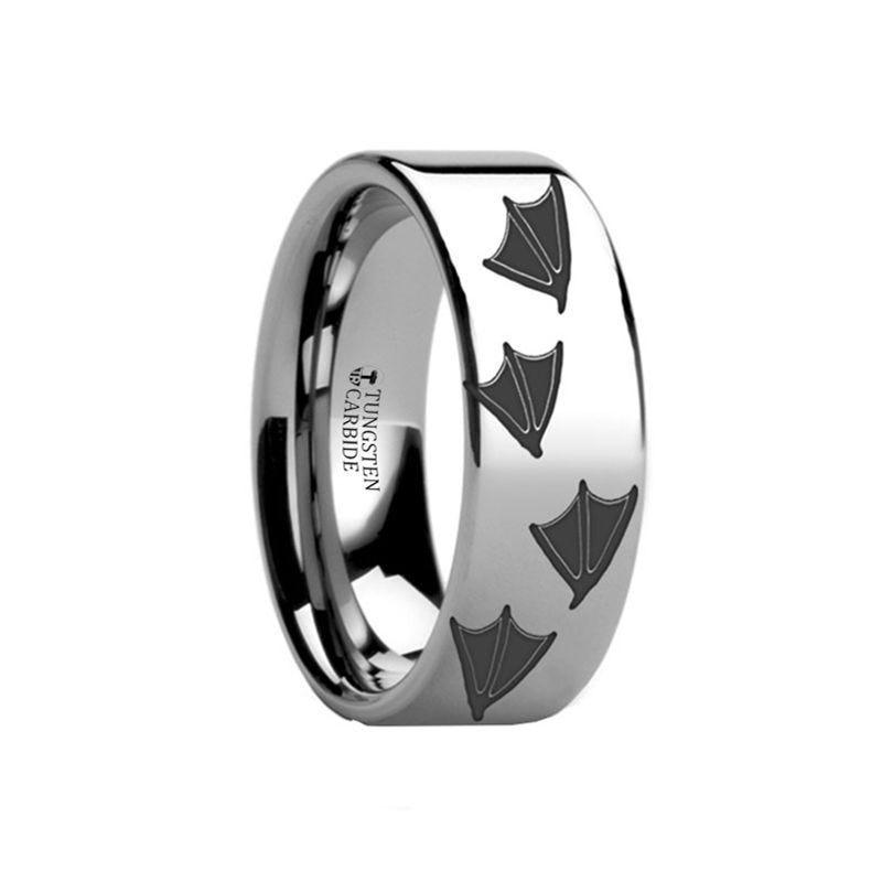 Animal Track Duck Print Engraved Flat Tungsten Ring - 4mm - 8mm