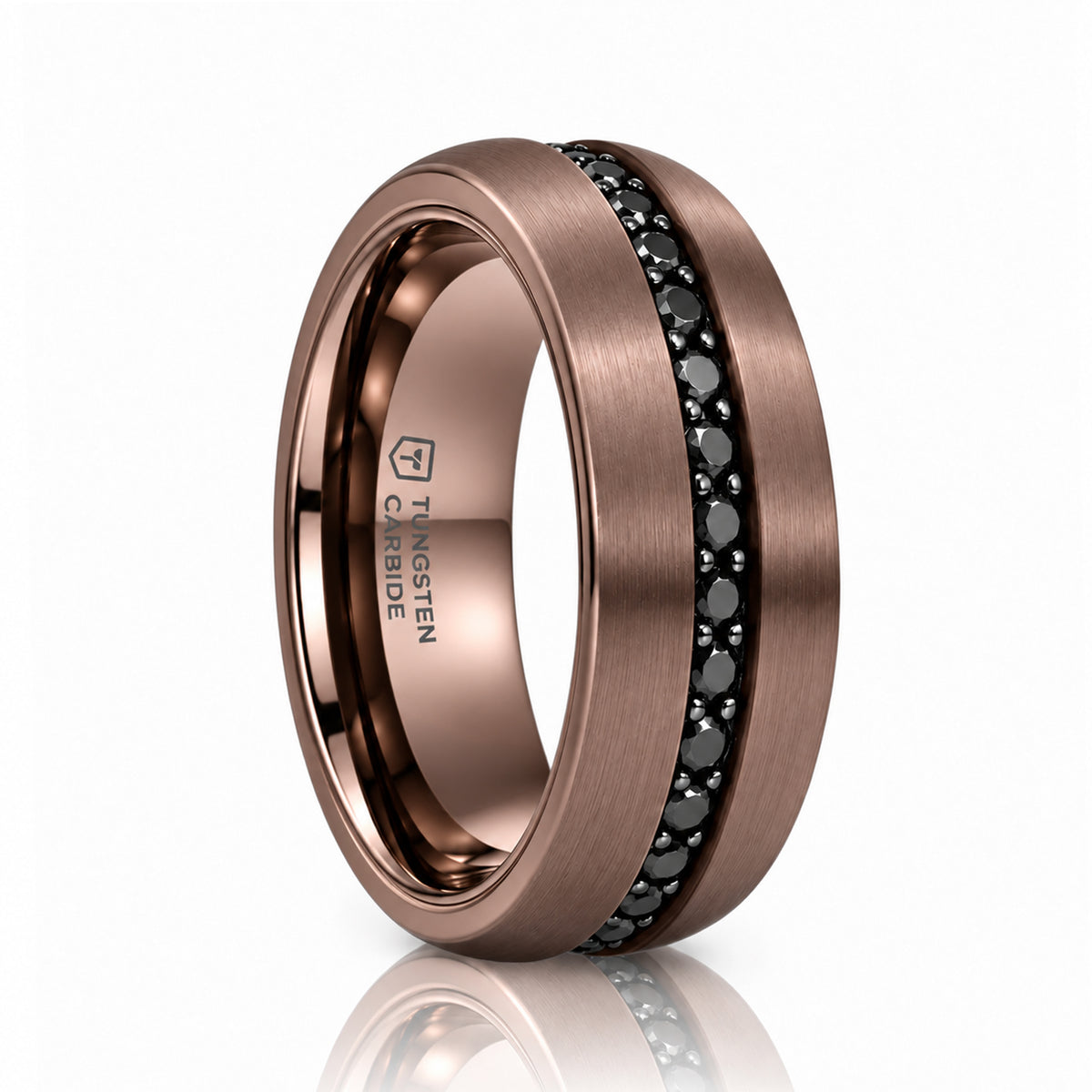 ARTEMIS 8mm Espresso Tungsten Carbide Ring with Black Sapphires