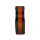ACACIA Koa Wood Inlaid Black Ceramic Ring with Bevels - 4mm - 8mm