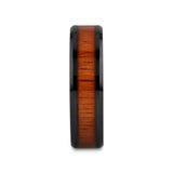 ACACIA Koa Wood Inlaid Black Ceramic Ring with Bevels - 4mm - 8mm