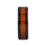 ACACIA Koa Wood Inlaid Black Ceramic Ring with Bevels - 4mm - 8mm