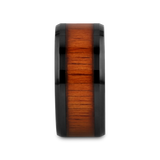 ACACIA Koa Wood Inlaid Black Ceramic Ring with Bevels - 10mm - 12mm