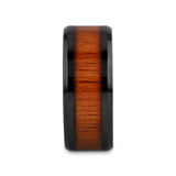 ACACIA Koa Wood Inlaid Black Ceramic Ring with Bevels - 10mm - 12mm