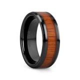 ACACIA Koa Wood Inlaid Black Ceramic Ring with Bevels - 4mm - 8mm