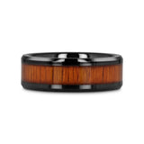 ACACIA Koa Wood Inlaid Black Ceramic Ring with Bevels - 4mm - 8mm