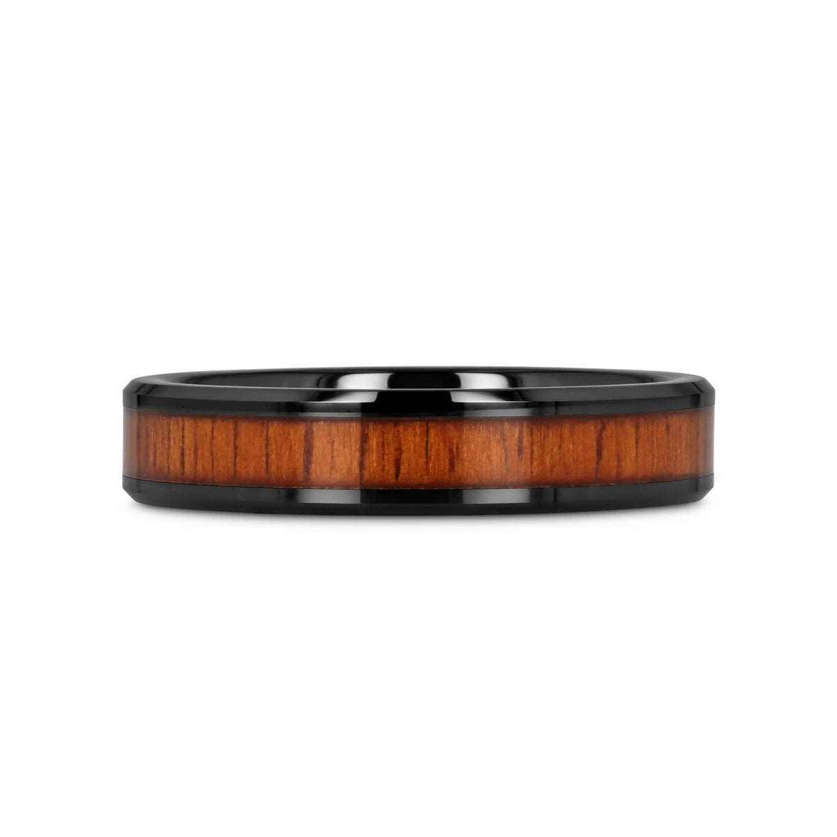 ACACIA Koa Wood Inlaid Black Ceramic Ring with Bevels - 4mm - 8mm