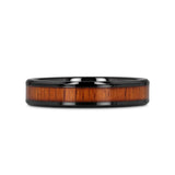 ACACIA Koa Wood Inlaid Black Ceramic Ring with Bevels - 4mm - 8mm