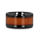 ACACIA Koa Wood Inlaid Black Ceramic Ring with Bevels - 10mm - 12mm