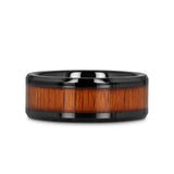 ACACIA Koa Wood Inlaid Black Ceramic Ring with Bevels - 4mm - 8mm