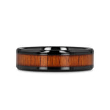 ACACIA Koa Wood Inlaid Black Ceramic Ring with Bevels - 4mm - 8mm
