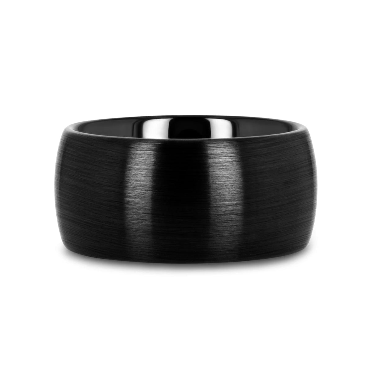 ATTOR Domed Brush Finished Black Ceramic Wedding Band - 10mm - 12mm